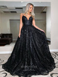 Prom Dress 2025 Black Spaghetti Strap Prom Dresses Sparkly Tulle Evening Dress 21736-unique elegant Prom Dresses-Black-US2-vigocouture