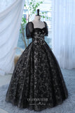 Prom Dress 2025 Black Sparkly Lace Applique Prom Dress with Puffed Sleeve 22292-unique elegant Prom Dresses-Black-Custom Size-vigocouture