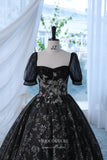 Prom Dress 2025 Black Sparkly Lace Applique Prom Dress with Puffed Sleeve 22292-unique elegant Prom Dresses-Black-Custom Size-vigocouture