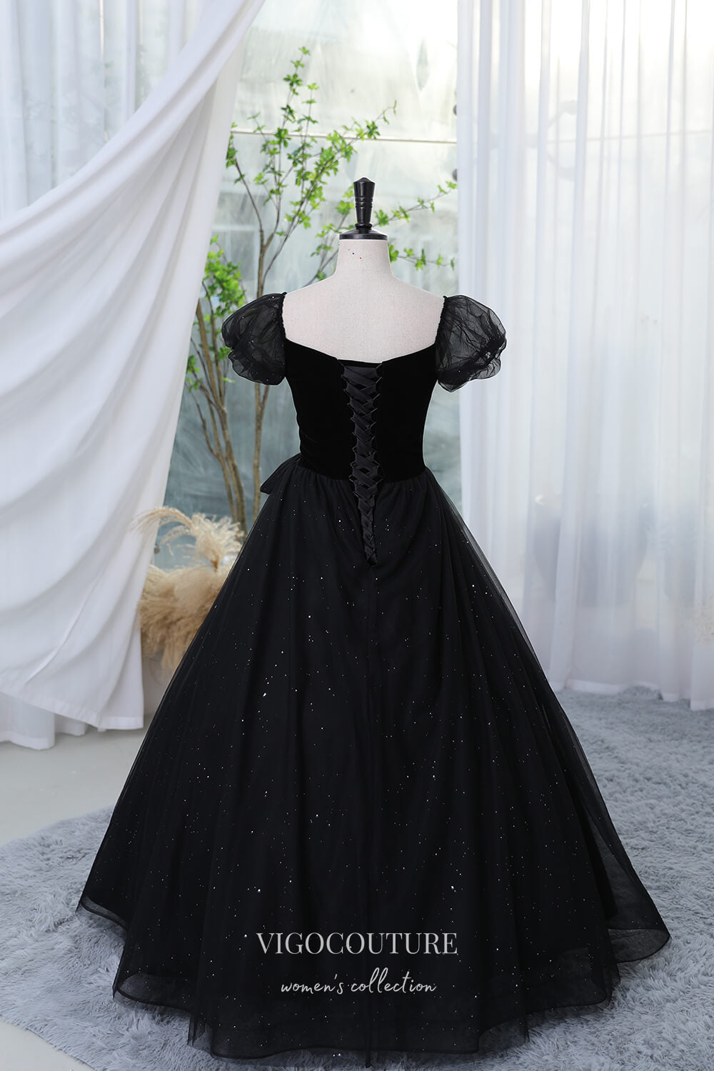 Prom Dress 2025 Black Sparkly Prom Dress with Puffed Sleeve 22290-unique elegant Prom Dresses-Black-Custom Size-vigocouture