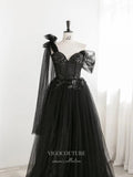 Prom Dress 2025 Black Sparkly Tulle Prom Dresses One Shoulder Formal Dresses 21323-unique elegant Prom Dresses-Black-US2-vigocouture