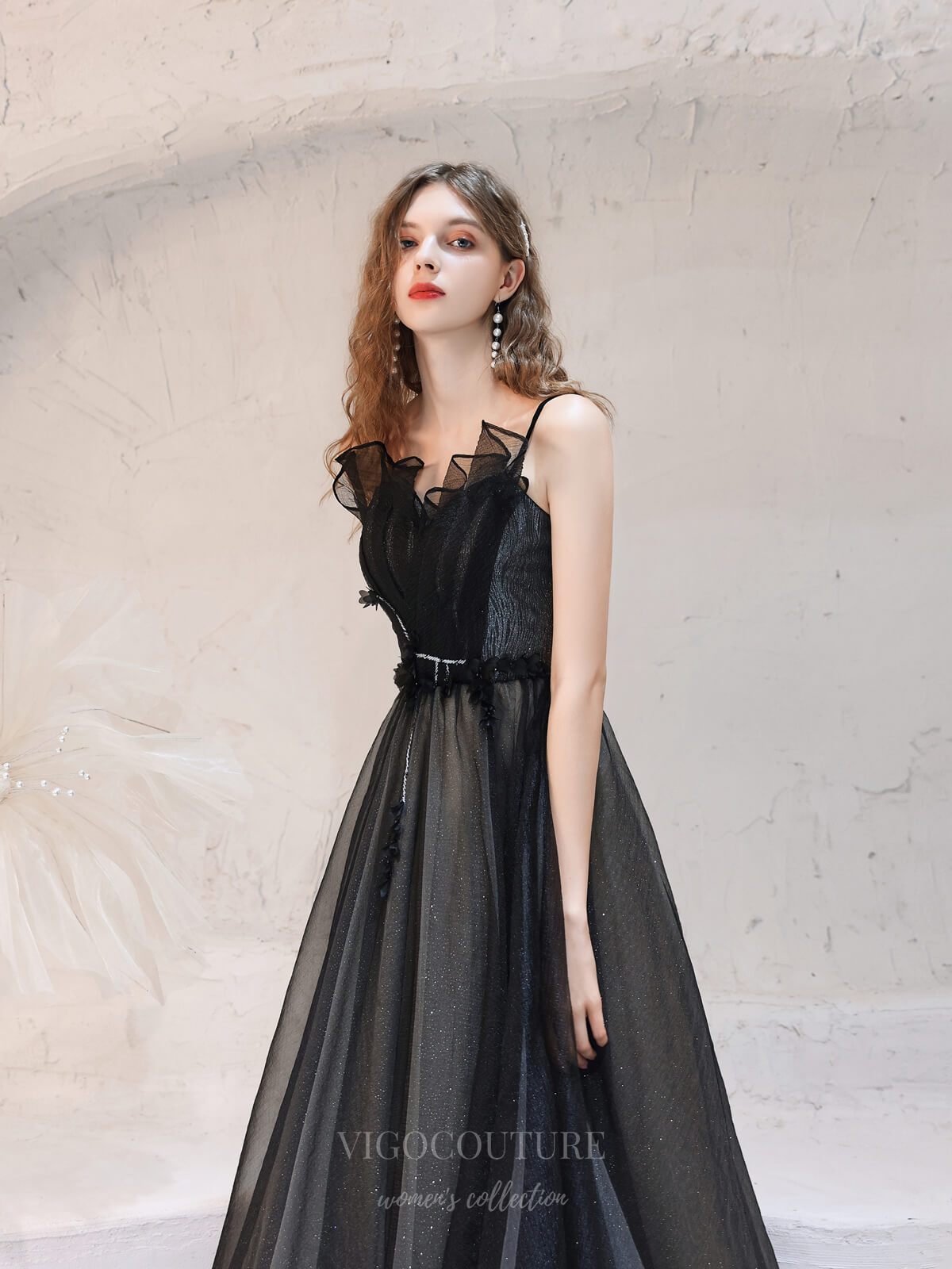Black Sparkly Tulle Spaghetti Strap Prom Dress 20747 vigocouture Black Sparkly Tulle Spaghetti Strap Prom Dress 20747 vigocouture