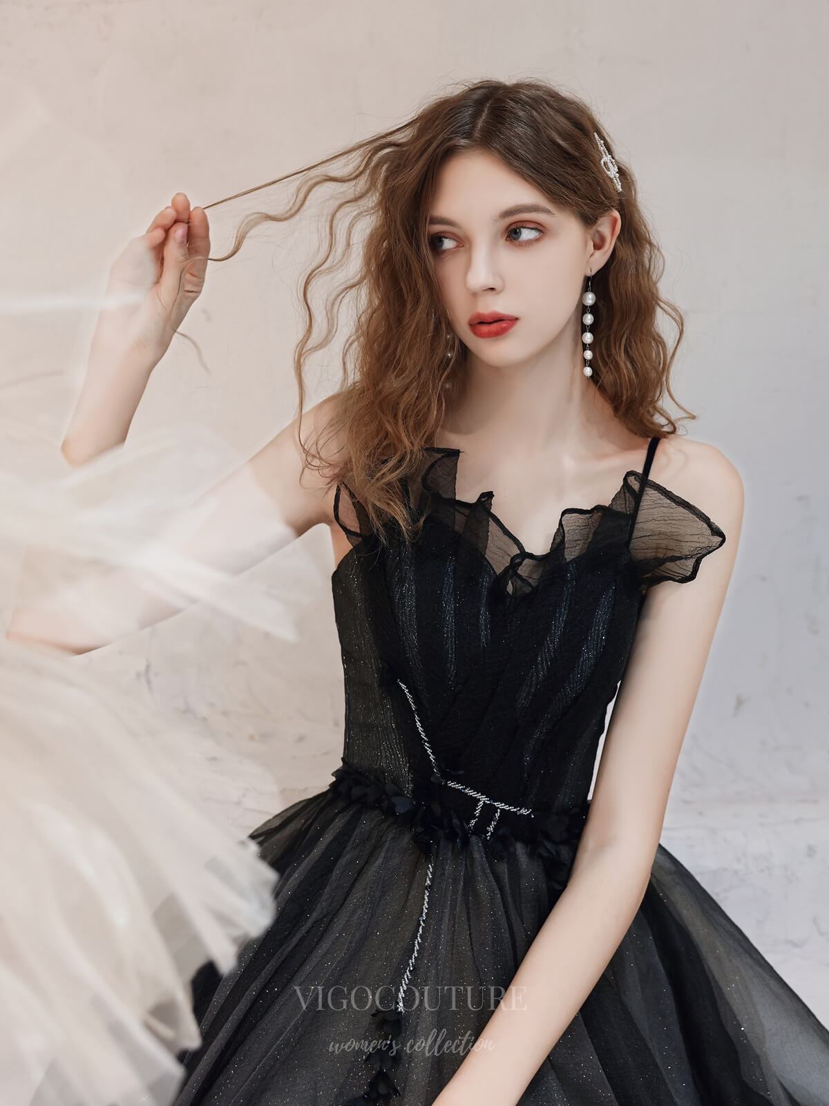 Prom Dress 2025 Black Sparkly Tulle Spaghetti Strap Prom Dress 20747-unique elegant Prom Dresses-Black-US2-vigocouture