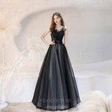 Prom Dress 2025 Black Sparkly Tulle Spaghetti Strap Prom Dress 20747-unique elegant Prom Dresses-Black-US2-vigocouture