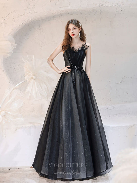 Prom Dress 2025 Black Sparkly Tulle Spaghetti Strap Prom Dress 20747-unique elegant Prom Dresses-Black-US2-vigocouture