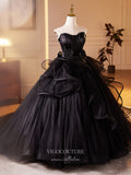 Prom Dress 2025 Black Strapless 3D Flower Prom Dresses Ruffled Quinceanera Dress 24400-unique elegant Prom Dresses-Black-Custom Size-vigocouture