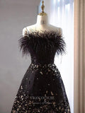 Prom Dress 2025 Black Strapless Prom Dresses Feather Evening Dresses 21208-unique elegant Prom Dresses-Black-US2-vigocouture