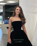 Short Prom Dresses 2025 Black Strapless Prom Dresses Tea-Length Velvet Short Formal Dress 21906-Prom Dresses-vigocouture-vigocouture