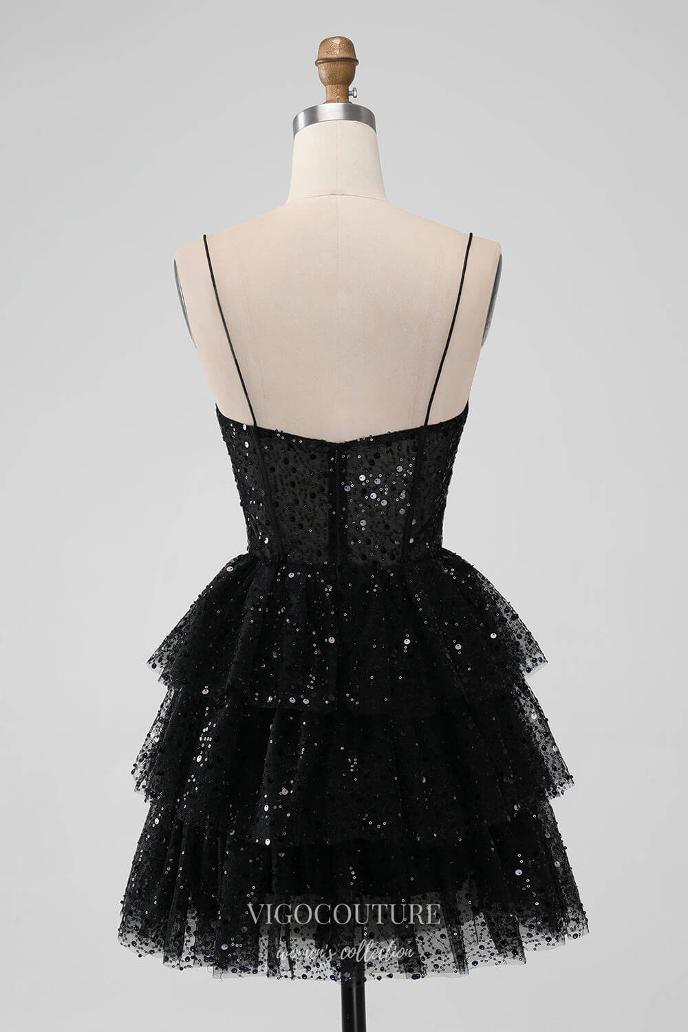 Black Tiered Sequin Homecoming Dresses Spaghetti Strap Back to School Dress hc366 Black / 26W Black Tiered Sequin Homecoming Dresses Spaghetti Strap Back to School Dress hc366 Black / 26W