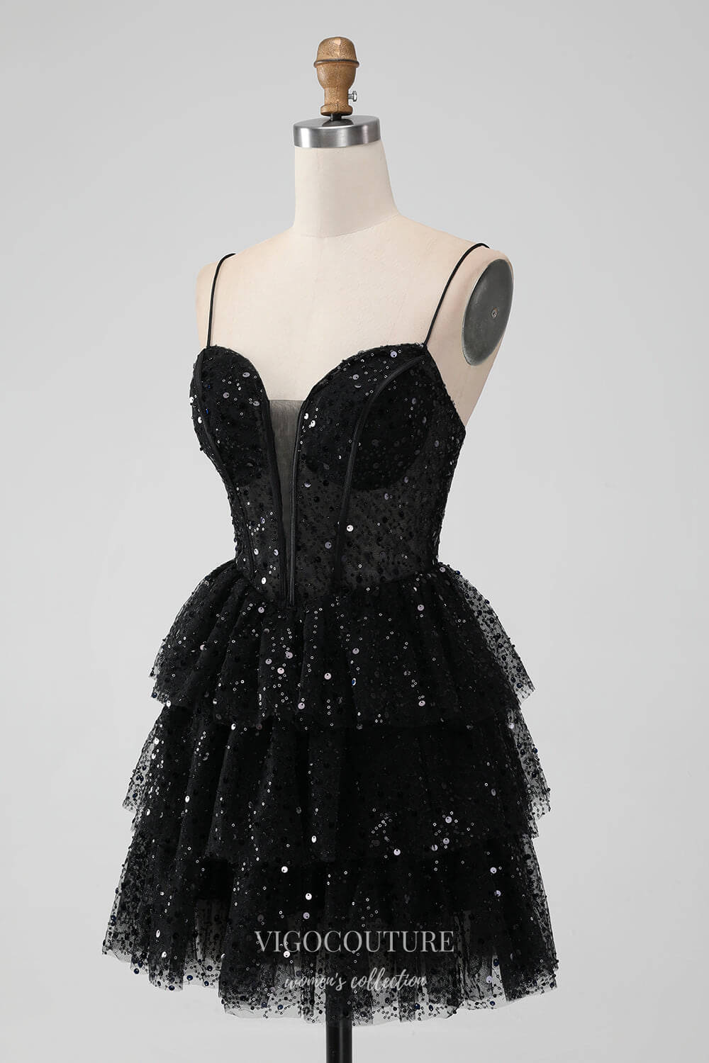 Wedtrend Women Sparkly Black Homecoming Dress with Sequins A Line Spaghetti Straps Tiered Short Prom Dress, Black / US26W Wedtrend Women Sparkly Black Homecoming Dress with Sequins A Line Spaghetti Straps Tiered Short Prom Dress, Black / US26W