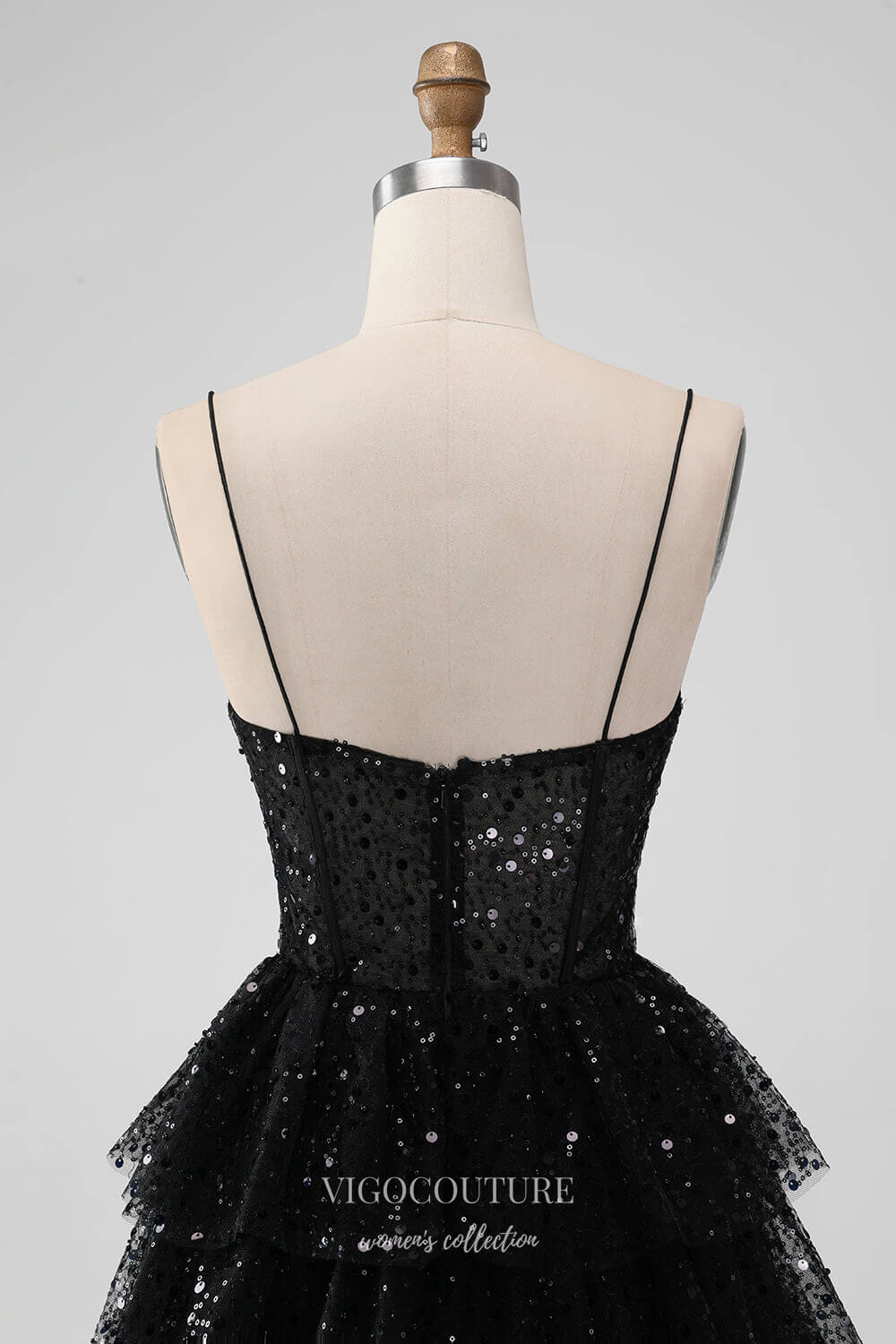 Black Tiered Sequin Homecoming Dresses Spaghetti Strap Back to School Dress hc366 Black / 26W Black Tiered Sequin Homecoming Dresses Spaghetti Strap Back to School Dress hc366 Black / 26W