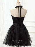 Short Prom Dresses 2025 Black Tulle Hoco Dresses Halter Neck Graduation Dresses hc176-Prom Dresses-vigocouture-vigocouture