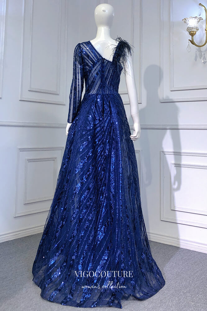 Prom Dress 2025 Blue Beaded Formal Dresses One Shoulder Prom Dress 21636-unique elegant Prom Dresses-Blue-US2-vigocouture