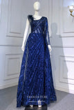 Blue Beaded Formal Dresses One Shoulder Prom Dress 21636