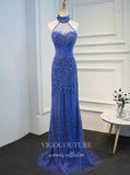 Prom Dress 2025 Blue Beaded Mermaid Prom Dress 20259-unique elegant Prom Dresses-Blue-US2-vigocouture