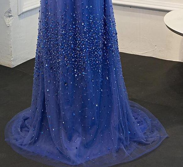 Prom Dress 2025 Blue Beaded Mermaid Prom Dress 20259-unique elegant Prom Dresses-Blue-US2-vigocouture