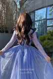 Prom Dress 2025 Blue Beaded Mermaid Prom Dress with Long Sleeve and Overskirt 22243-unique elegant Prom Dresses-Blue-US2-vigocouture