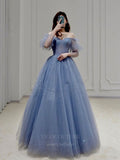 Prom Dress 2025 Blue Beaded Puffed Sleeve Prom Dress 20658-unique elegant Prom Dresses-Blue-US2-vigocouture