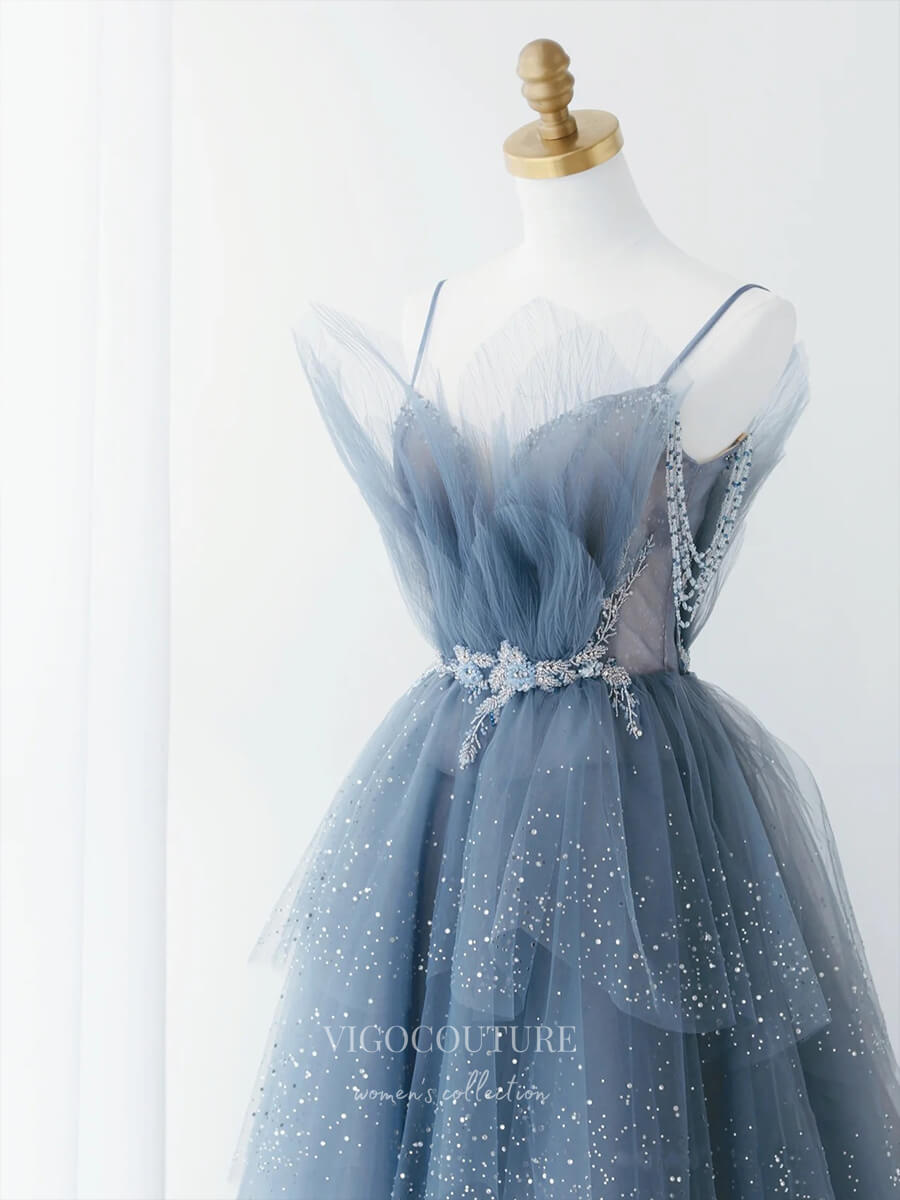 Prom Dress 2025 Blue Beaded Tulle Prom Dresses Spaghetti Strap Formal Dresses 21032-unique elegant Prom Dresses-Blue-Custom Size-vigocouture