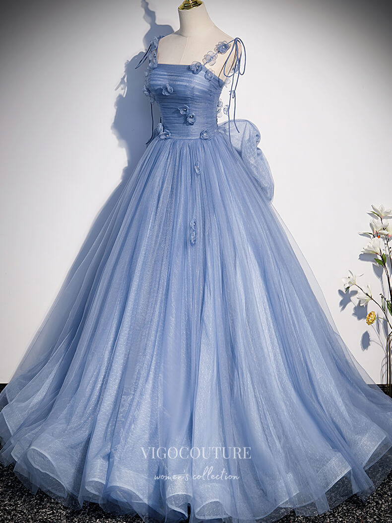 Prom Dress 2025 Blue Floral Tulle Prom Dress Bow-Tie Formal Dresses 21340-unique elegant Prom Dresses-Blue-US2-vigocouture