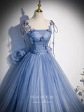 Prom Dress 2025 Blue Floral Tulle Prom Dress Bow-Tie Formal Dresses 21340-unique elegant Prom Dresses-Blue-US2-vigocouture