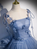 Prom Dress 2025 Blue Floral Tulle Prom Dress Bow-Tie Formal Dresses 21340-unique elegant Prom Dresses-Blue-US2-vigocouture