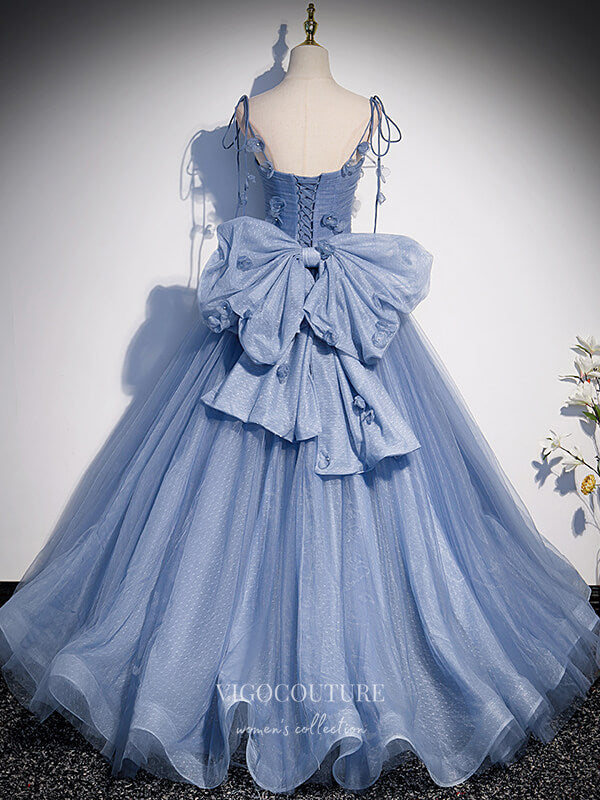 Prom Dress 2025 Blue Floral Tulle Prom Dress Bow-Tie Formal Dresses 21340-unique elegant Prom Dresses-Blue-US2-vigocouture