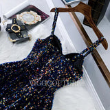 Short Prom Dresses 2025 Blue Glittering Sequin Homecoming Dress Mid-length Prom Dress 20275-Prom Dresses-vigocouture-vigocouture