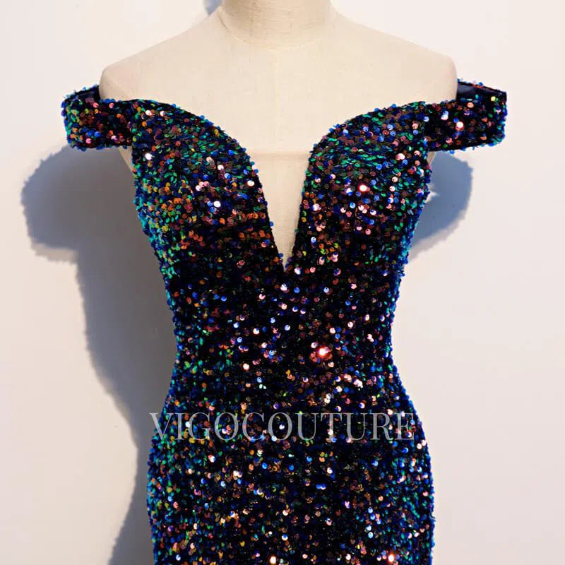 Prom Dress 2025 Blue Glittering Sequin Prom Gown Off the Shoulder Prom Dress 20277-unique elegant Prom Dresses-Blue-US2-vigocouture