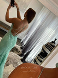 Prom Dress 2025 Blue Lace Applique Mermaid Prom Dresses Spaghetti Strap Evening Dress 20594-unique elegant Prom Dresses-Blue-US0-vigocouture