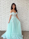 Prom Dress 2025 Blue Lace Applique Prom Dresses Off the Shoulder Evening Dress 21772-unique elegant Prom Dresses-Blue-US2-vigocouture