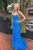 Prom Dress 2025 Blue Lace Applique Prom Dresses Spaghetti Strap Mermaid Evening Dress 21929-unique elegant Prom Dresses-Blue-US2-vigocouture