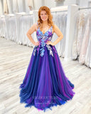 Prom Dress 2025 Blue Lace Applique Prom Dresses V-Neck Evening Dress 21793-unique elegant Prom Dresses-Blue-US2-vigocouture