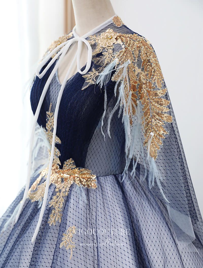 Blue Lace Applique Quinceanera Dresses Removable Cape Sweet 16 Dresses 21394 Blue / US16 Blue Lace Applique Quinceanera Dresses Removable Cape Sweet 16 Dresses 21394 Blue / US16