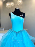 Prom Dress 2025 Blue Layered Ruffle Prom Dresses One Shoulder Evening Dress 21695-unique elegant Prom Dresses-Tiffany-US2-vigocouture