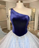 Prom Dress 2025 Blue Layered Ruffle Prom Dresses One Shoulder Evening Dress 21695-unique elegant Prom Dresses-Tiffany-US2-vigocouture