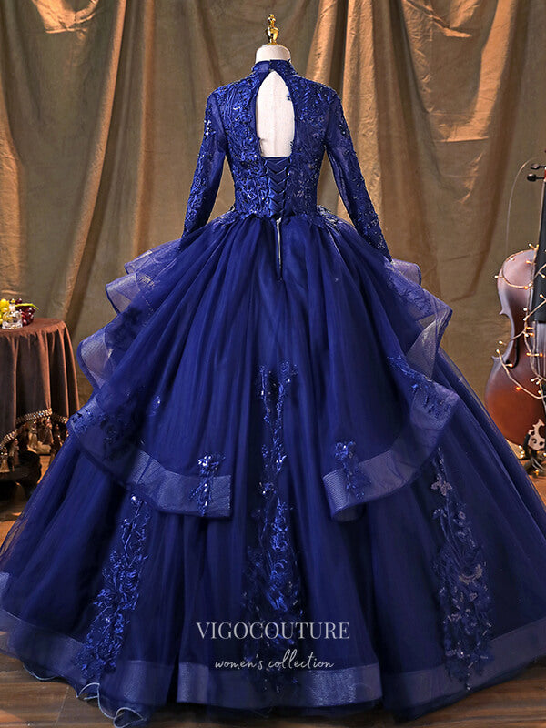 blue long sleeve quince dress Blue Long Sleeve Quinceanera Dresses Lace Applique Formal Dresses 21366 Blue / 18W
