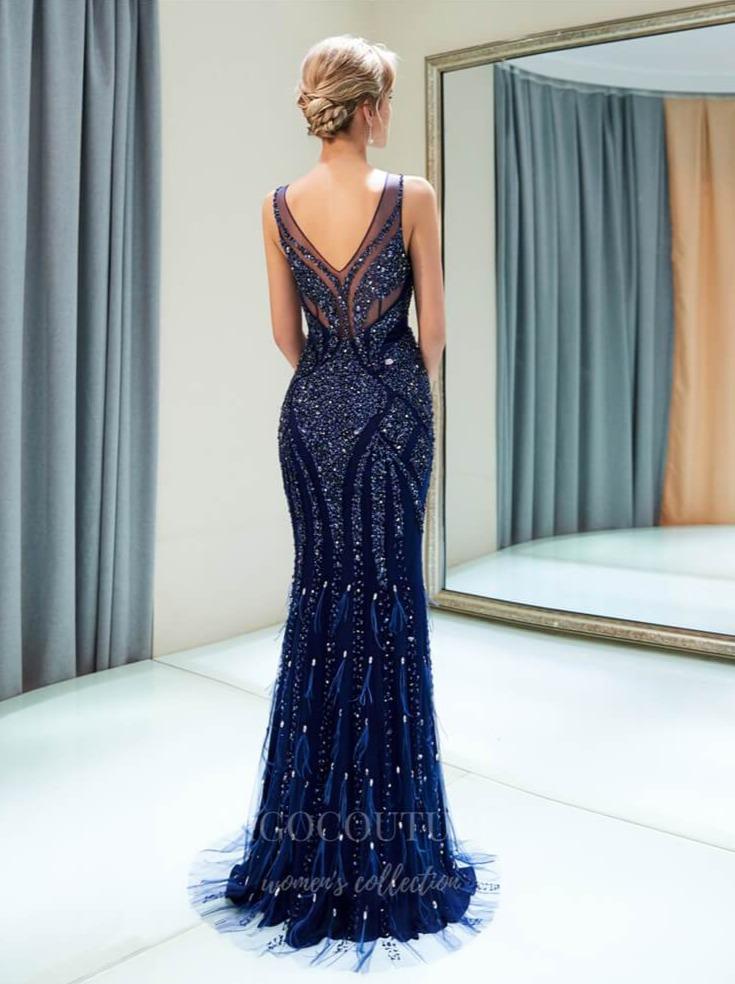 Prom Dress 2025 Blue Mermaid Beaded Prom Dress 20285-unique elegant Prom Dresses-Blue-US2-vigocouture