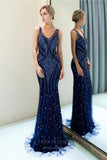 Prom Dress 2025 Blue Mermaid Beaded Prom Dress 20285-unique elegant Prom Dresses-Blue-US2-vigocouture