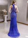 Prom Dress 2025 Blue Mermaid Halter Neck Beaded Prom Dress 20267-unique elegant Prom Dresses-Blue-US2-vigocouture