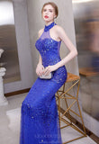 Prom Dress 2025 Blue Mermaid Halter Neck Beaded Prom Dress 20267-unique elegant Prom Dresses-Blue-US2-vigocouture