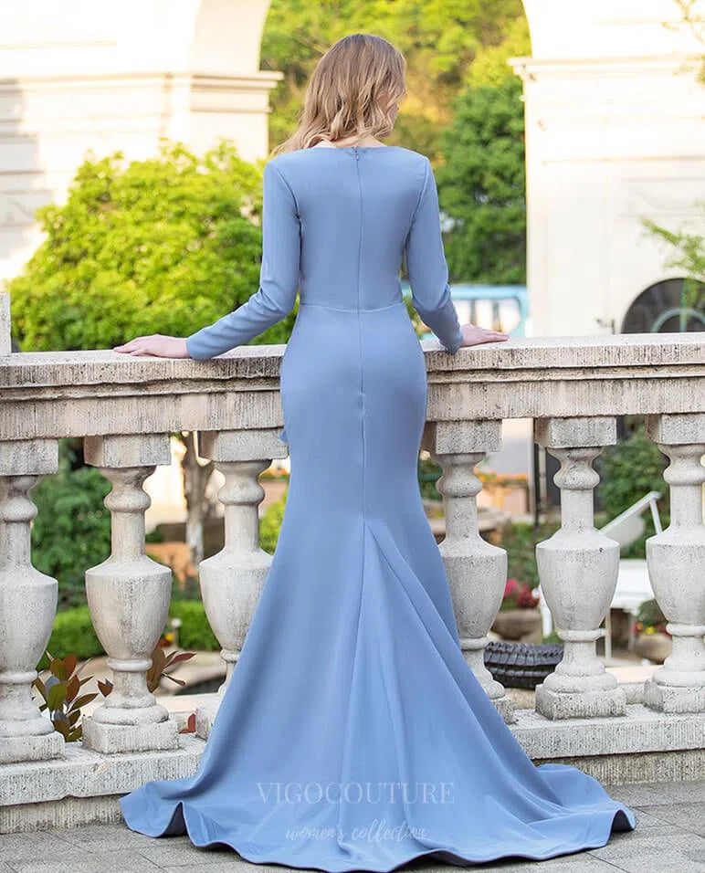 Prom Dress 2025 Blue Mermaid Long Sleeve Prom Dress 20785-unique elegant Prom Dresses-Blue-US2-vigocouture