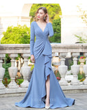 Prom Dress 2025 Blue Mermaid Long Sleeve Prom Dress 20785-unique elegant Prom Dresses-Blue-US2-vigocouture