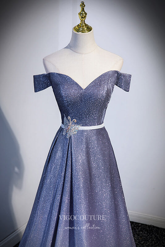 Blue Ombre Sparkly Satin Prom Dress with Off-the-Shoulder 22263 vigocouture Blue Ombre Sparkly Satin Prom Dress with Off-the-Shoulder 22263 vigocouture