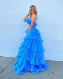 Prom Dress 2025 Blue Ruffled Prom Dresses Strapless Tiered Formal Dress 24019-unique elegant Prom Dresses-Blue-Custom Size-vigocouture