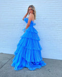 Prom Dress 2025 Blue Ruffled Prom Dresses Strapless Tiered Formal Dress 24019-unique elegant Prom Dresses-Blue-Custom Size-vigocouture