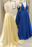 Prom Dress 2025 Blue Satin Prom Dresses Plunging V-Neck Formal Gown 21915-unique elegant Prom Dresses-Blue-US2-vigocouture