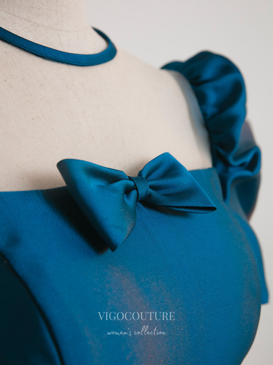 Prom Dress 2025 Blue Satin Prom Dresses Puffed Sleeve Formal Dresses 21030-unique elegant Prom Dresses-Blue-Custom Size-vigocouture