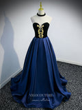 Prom Dress 2025 Blue Satin Prom Dresses Removable Sleeve Formal Dresses 21329-unique elegant Prom Dresses-Blue-US2-vigocouture