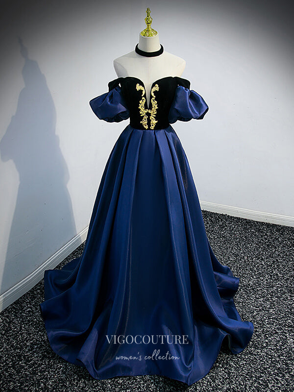 Prom Dress 2025 Blue Satin Prom Dresses Removable Sleeve Formal Dresses 21329-unique elegant Prom Dresses-Blue-US2-vigocouture